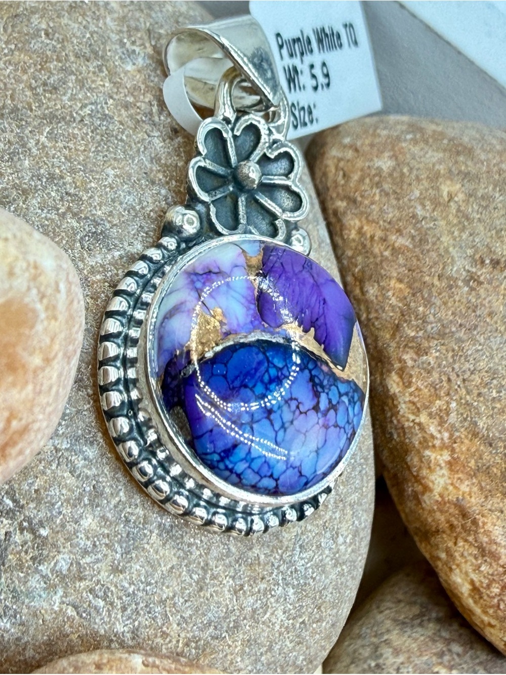 NWT Sterling Silver Purple Dahlia Pendant 925 Floral Artisan 2” Southwest Boho - Picture 6 of 17